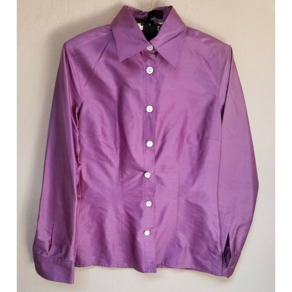 Sonia Bogner Womens Purple Long Sleeves Silk Button Down Shirt Size 4 Collared